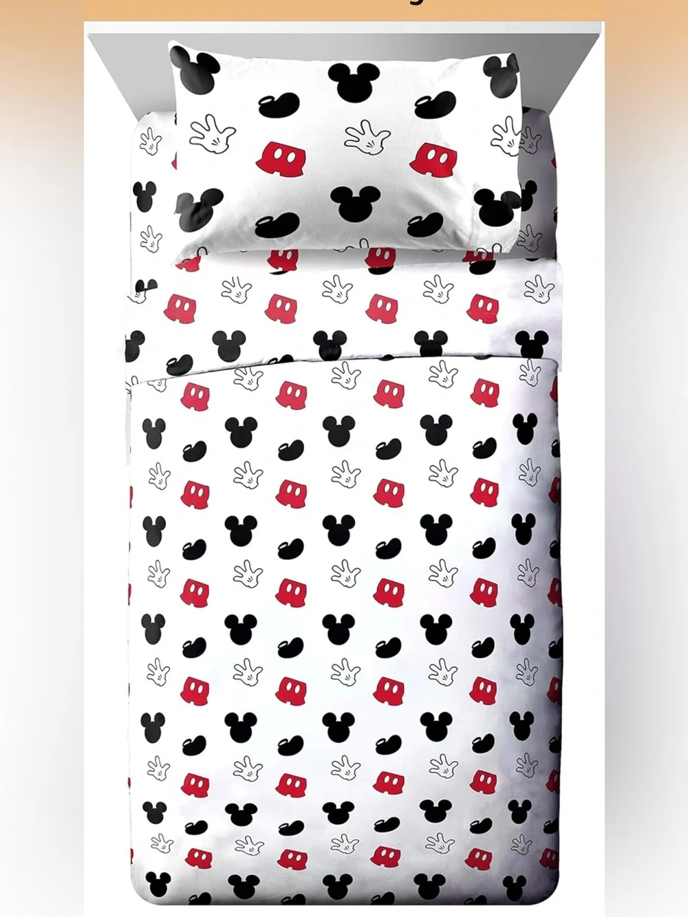Disney Mickey Mouse Twin Sheet Set – Flat Sheet, Fitted Sheet & 2 Pillowcases